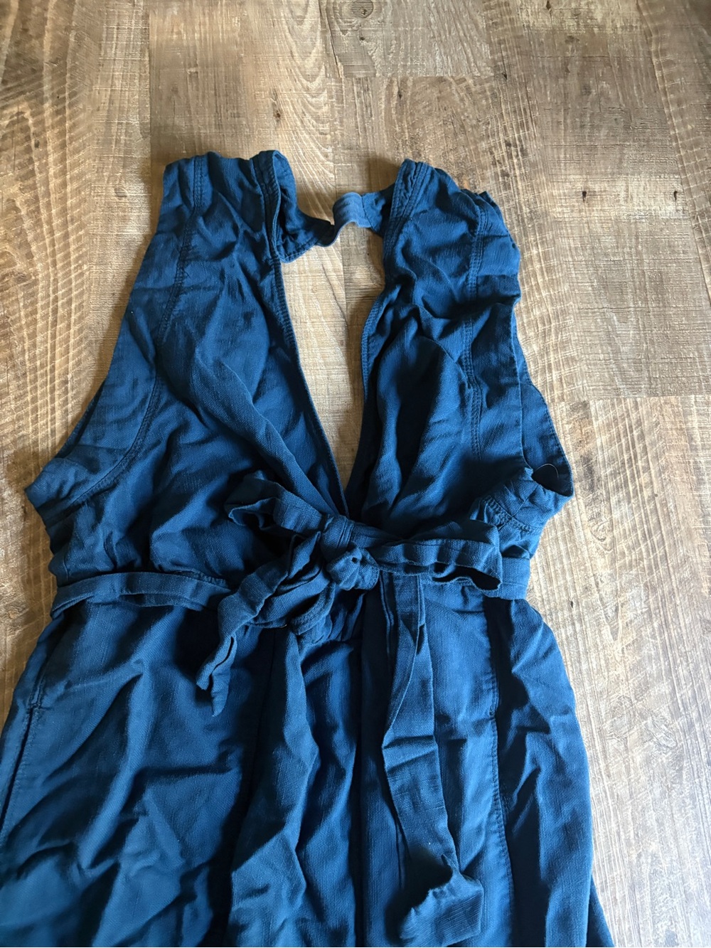 Free People Teal Blue Sleeveless Deep V Jumpsuit - Picture 3 of 5